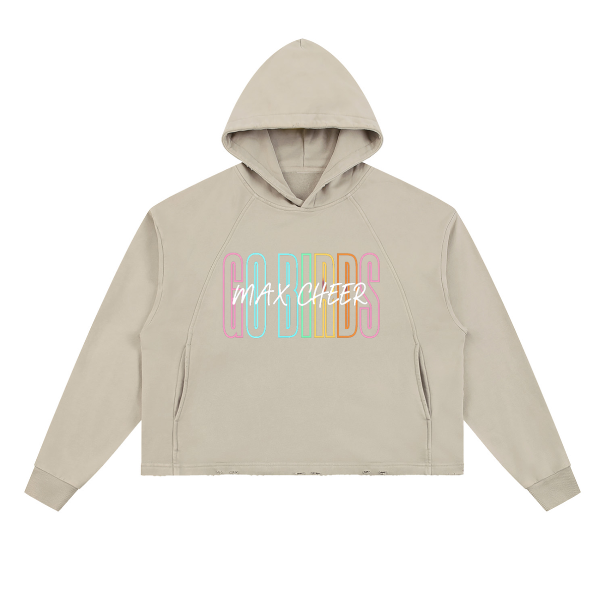 MAX GO BIRDS GO Vintage Washed Frayed-Hem Hoodie