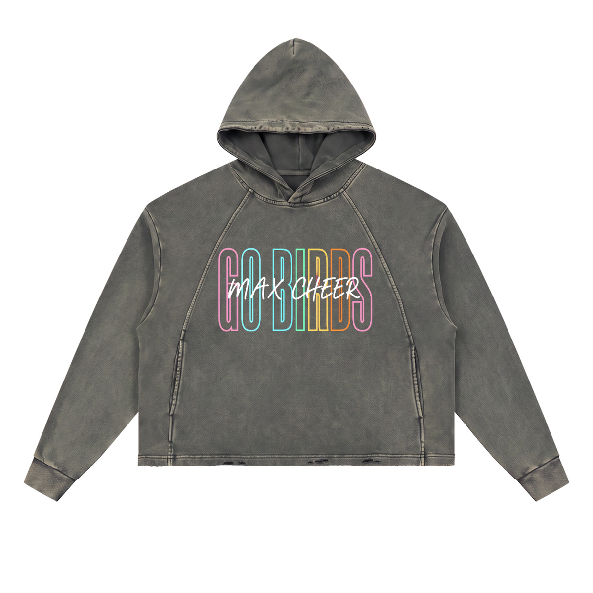 MAX GO BIRDS GO Vintage Washed Frayed-Hem Hoodie