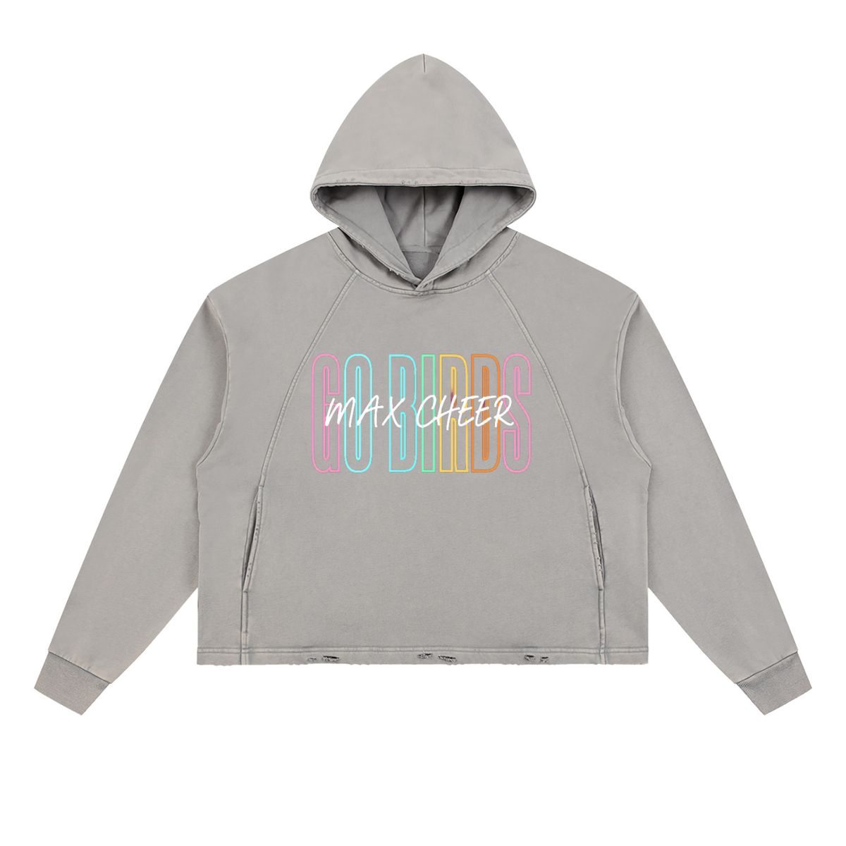 MAX GO BIRDS GO Vintage Washed Frayed-Hem Hoodie