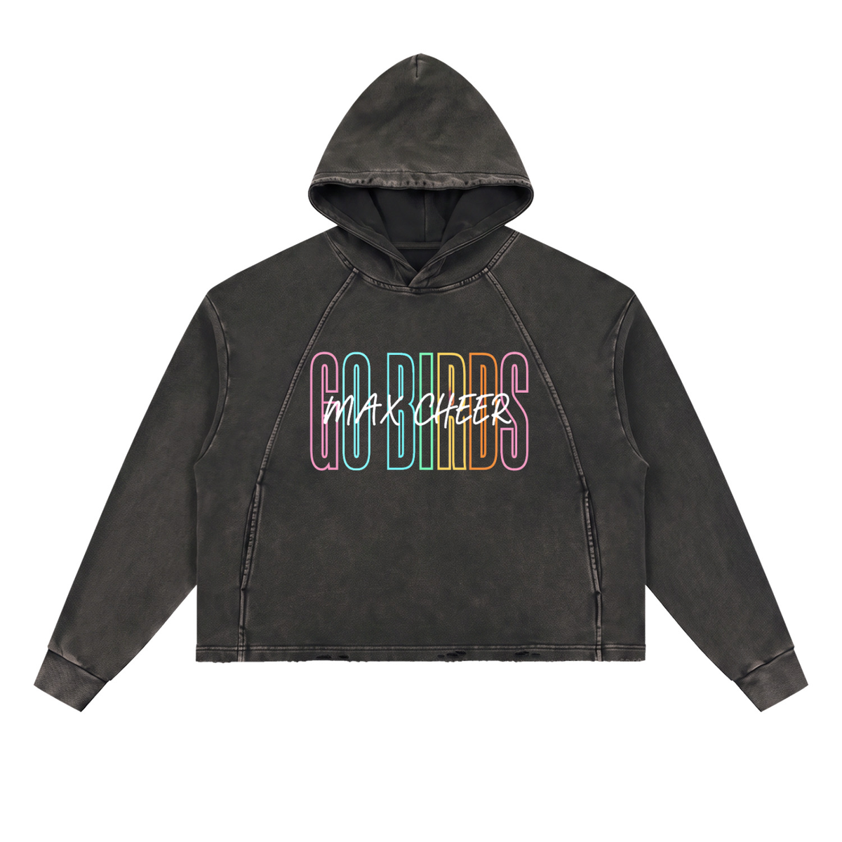 MAX GO BIRDS GO Vintage Washed Frayed-Hem Hoodie