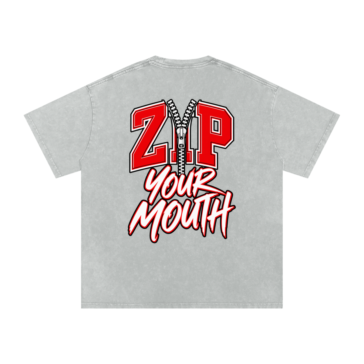 ZIP YOUR MOUTH Snow Washed Oversized Cotton T-Shirt